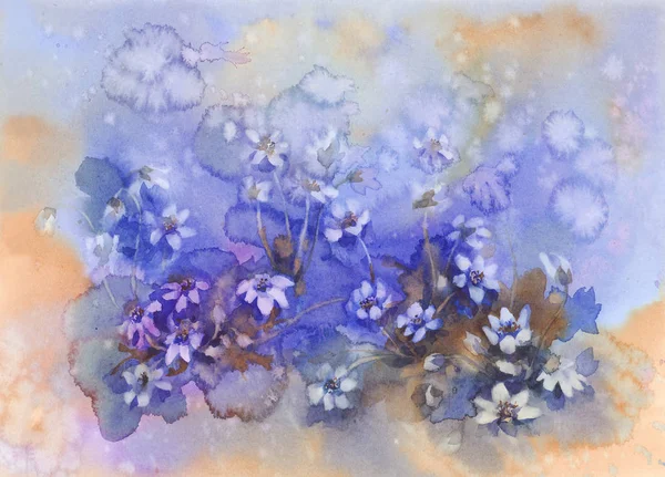 Violetta blommor akvarell bakgrunden — Stockfoto
