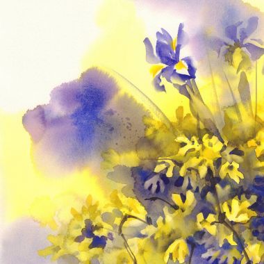 hor çiçeği ve Iris çiçek suluboya arka plan