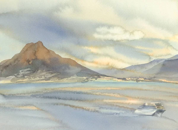Vesuvio vulcano paesaggio acquerello sfondo — Foto Stock