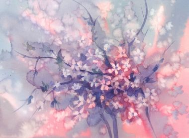 Sakura dalları bloom suluboya arka planda