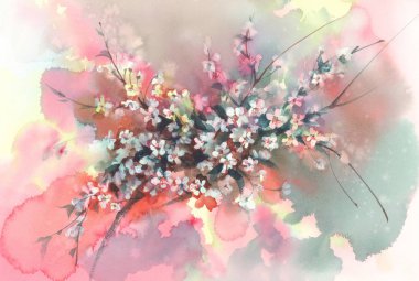 Sakura dalları bloom suluboya arka planda