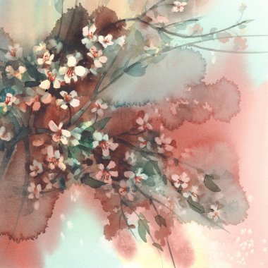 Sakura dalları bloom suluboya arka planda