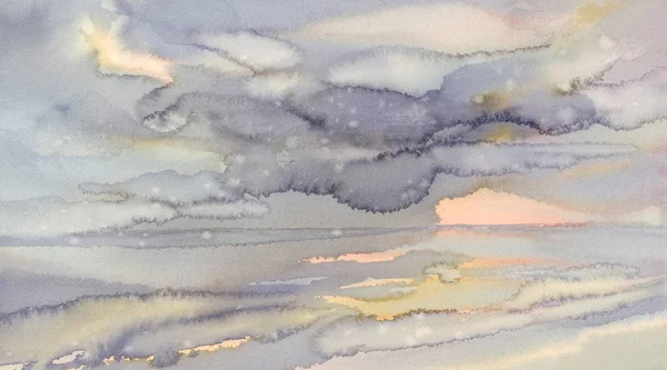 Névoa da manhã pelo mar cinza cores aquarela fundo — Fotografia de Stock