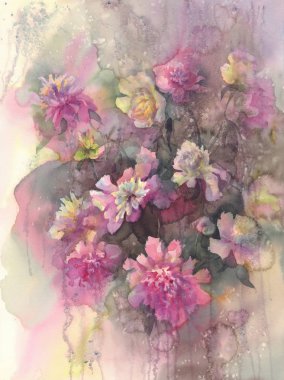 yağmur suluboya Peonies