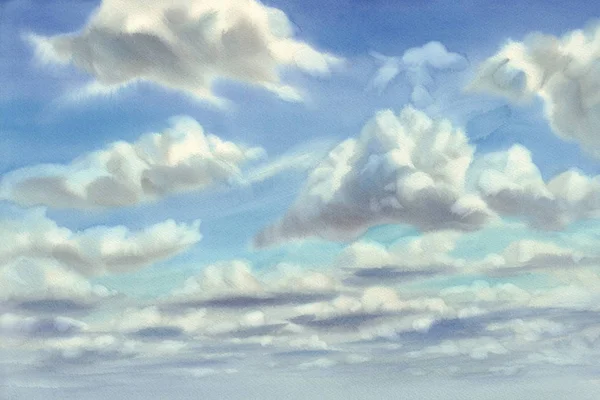 Céu de verão com nuvens fundo aquarela — Fotografia de Stock