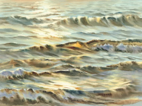 Noite mar sol aquarela — Fotografia de Stock