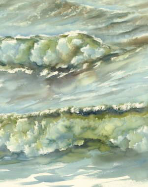 sabah deniz güneş yıkananlara suluboya