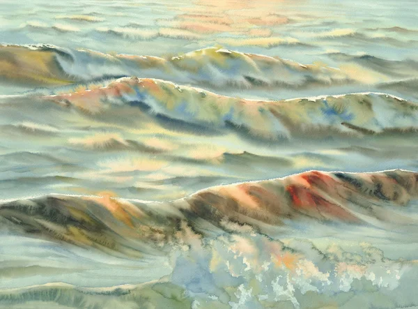 Večer moře slunce akvarel — Stock fotografie