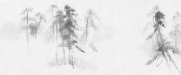 Çin resminin çam ağaçları manzara