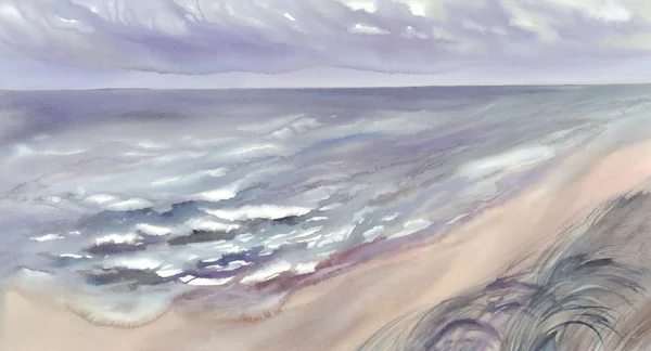 Морський горизонтальний акварельний фон — стокове фото