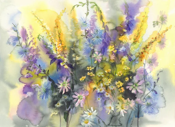 Zomer bloemen aquarel achtergrond — Stockfoto