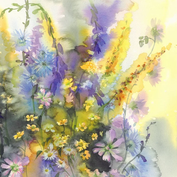 Zomer bloemen aquarel achtergrond — Stockfoto
