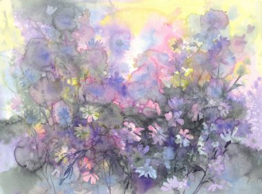 Ağustos çayır çiçek suluboya arka plan