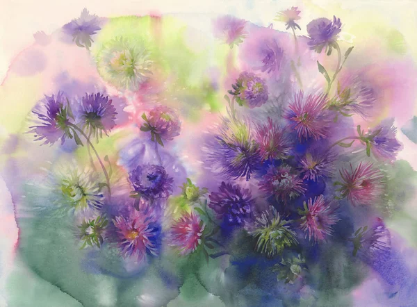색과 꽃 수채화 배경의 꽃다발 — 스톡 사진