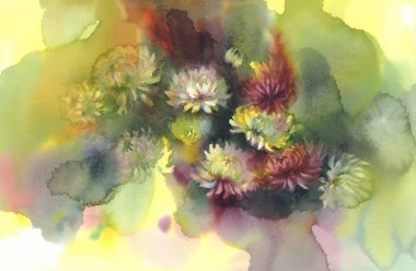 yeşil arka plan suluboya krizantem