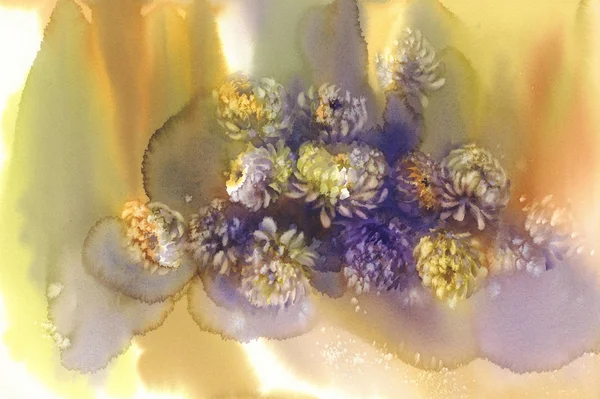 Crisantemo en acuarela de fondo dorado — Foto de Stock