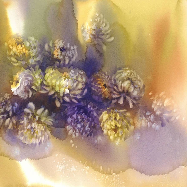 Crisantemo en acuarela de fondo dorado — Foto de Stock