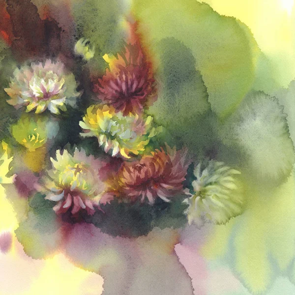 yeşil arka plan suluboya krizantem