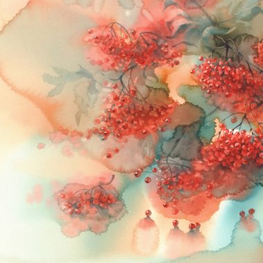 Üvez meyveleri ve suluboya arka plan bırakır