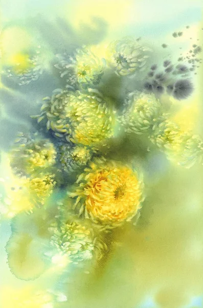 chrysanthemum in yellow watercolor