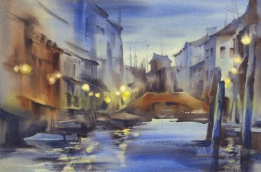Venedik nocturne suluboya