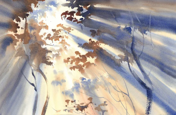 Güneşli orman suluboya manzara