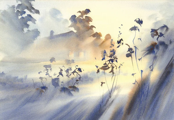 countryside watercolor landscape