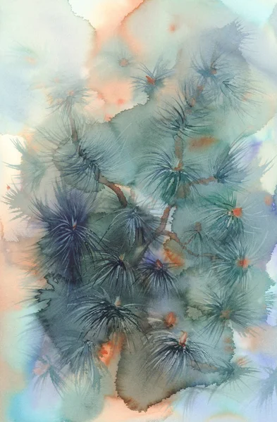 松の木の枝水彩画背景 — ストック写真