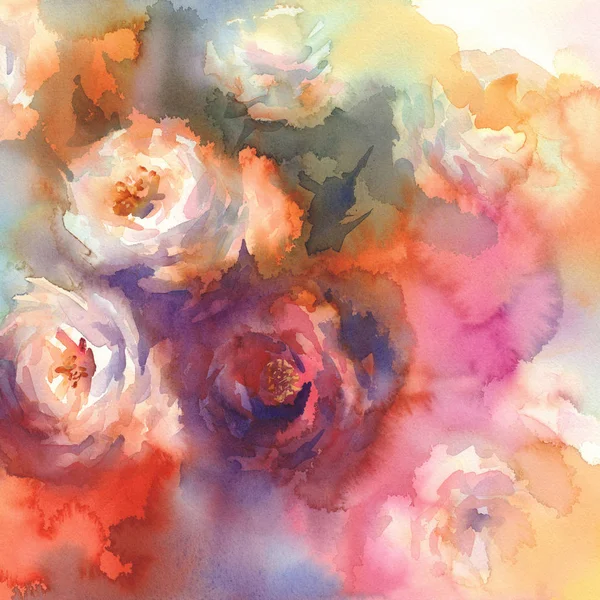 Белые розы красочный фон акварель — стоковое фото