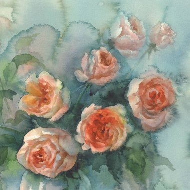 tatlı turuncu gül renkli arka plan suluboya