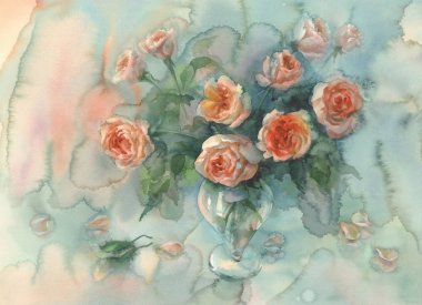 tatlı turuncu gül renkli arka plan suluboya