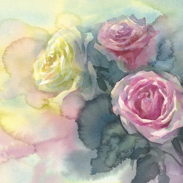 Sweet pastel roses colorful background watercolor — Stock Photo, Image