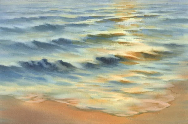 阳光的大海反射着水彩画的背景。 夏季风景 — 图库照片