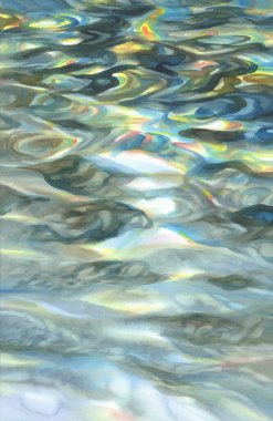 Şeffaf dalgalar ve suluboya arkaplan ile güneşli su