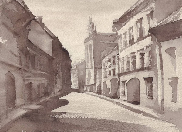 A sketch of city street, sepia color. Watercolor style — Φωτογραφία Αρχείου