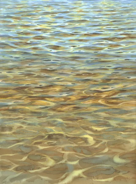 Agua soleada con olas transparentes fondo acuarela —  Fotos de Stock