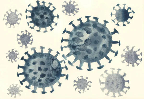 Малюнок коронавірусу на сірому акварельному фоні — стокове фото