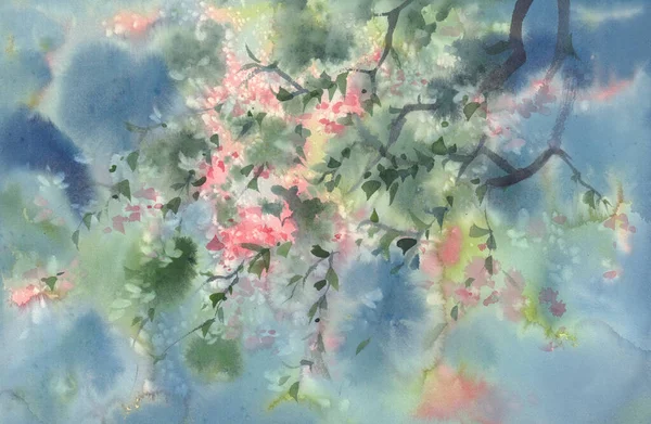 Fleurs branches d'arbres au printemps fond aquarelle — Photo