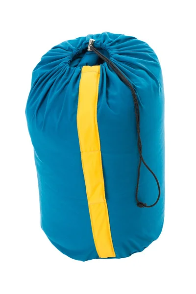 Blauer Schlafsack isoliert auf weißem Hintergrund — Stockfoto