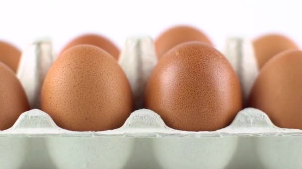 Beyaz izole kahverengi kabuğu ile yumurta — Stok video
