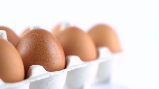 Eggs with brown shell isolated on white — Stock Video