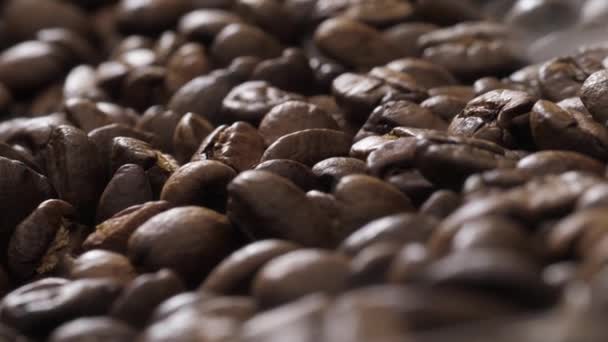 Ziarna kawy obracają się na patelni — Wideo stockowe