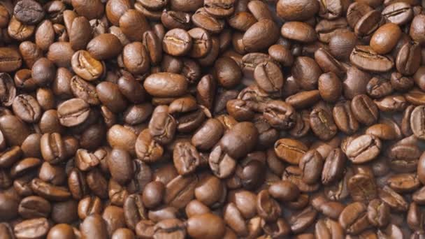 Coffee beans rotate while roasting. Smoke comes from coffee beans. — Stock Video