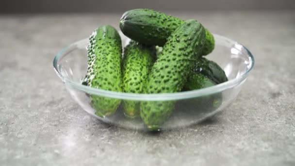 Whole fresh cucumbers. Filmed on slider — Stock Video