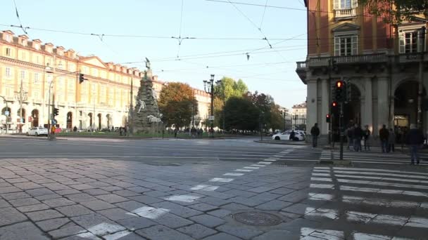 Piazza Heykeli Torino Talya Nın Ünlü Meydanı — Stok video