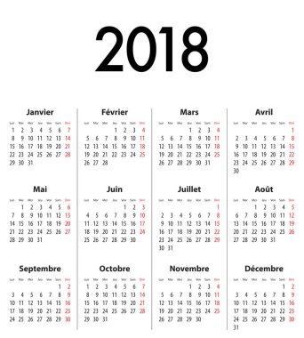 French Calendar grid for 2018. MF clipart