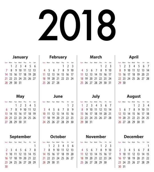 Griglia del calendario inglese per il 2018. SF — Vettoriale Stock