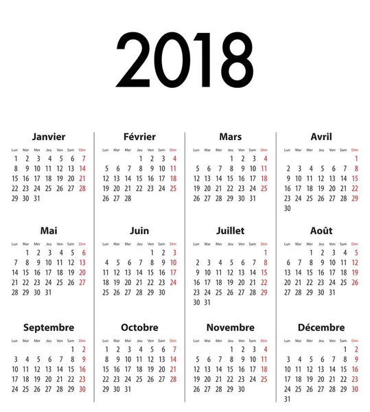 Frans agendaraster voor 2018. MF — Stockvector