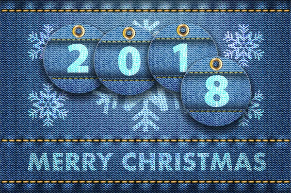 2018年数字和快乐的圣诞祝福蓝色牛仔裤 bac — 图库矢量图片