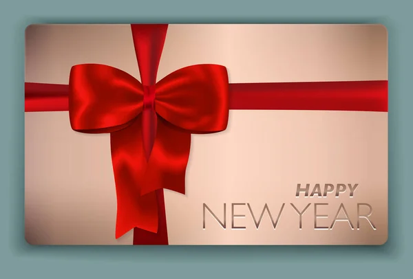 Hedendaagse solide Happy New Year kaart met rode ribb en rode boog — Stockvector